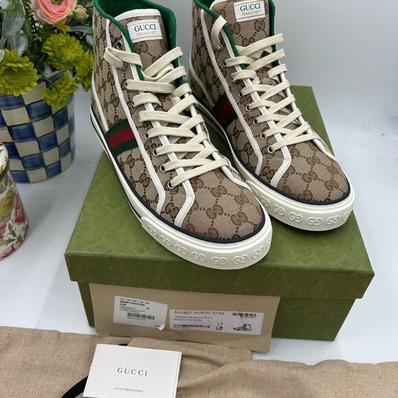 Men's Gucci 1977 tennis high top sneakers size 12 made in Italy - Picture 3 of 10